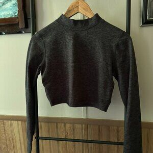Athletic Long-Sleeve Cropped Top (Dark Gray)
